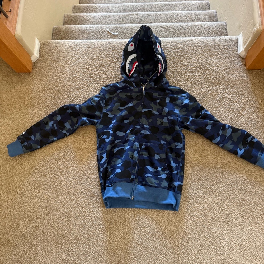 Bape Blue Camo Shark Hoodie L